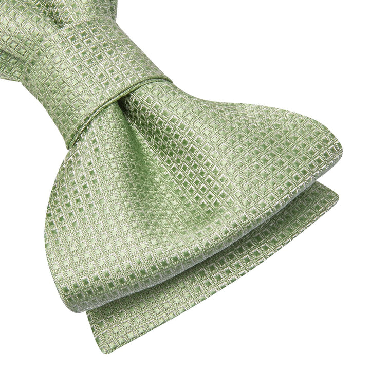 Sage Green Plaid silk mens bow ties handkerchief cufflinks set for business