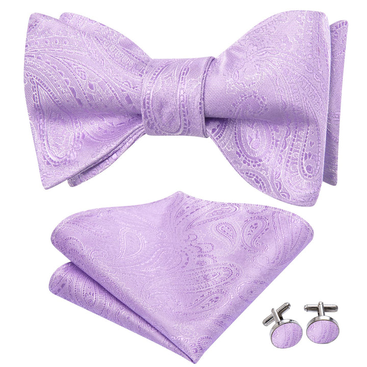 silk mens paisley purple bow tie pocket square cufflinks set for dress suit