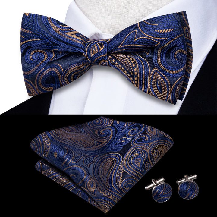 blue and brown bow tie