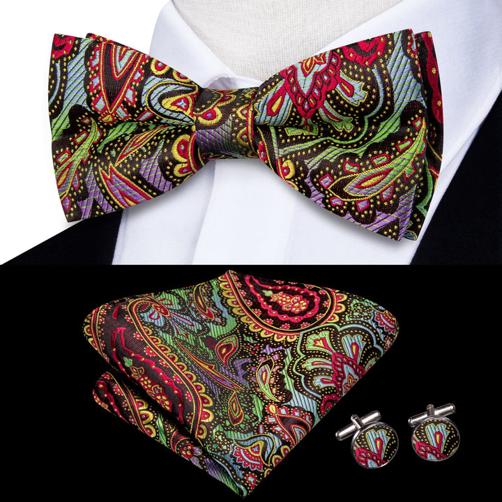 yellow red paisley bow tie