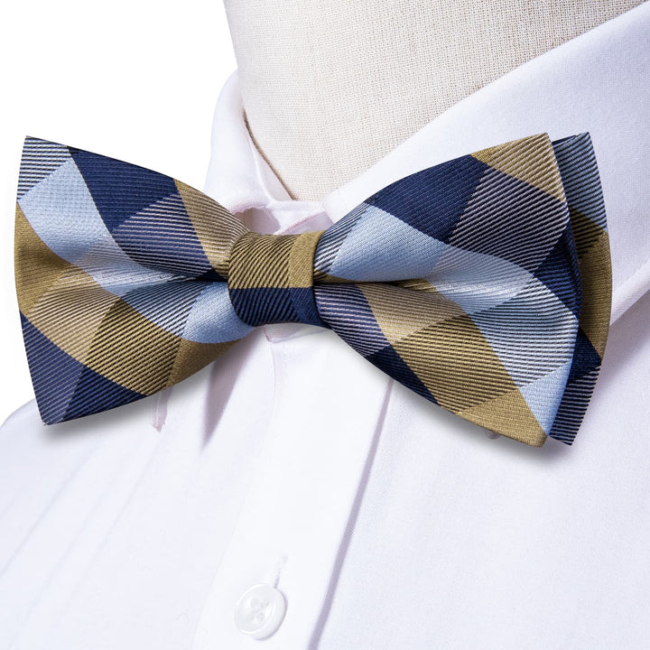 blue silk bow tie