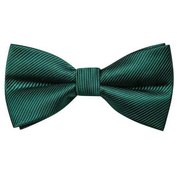 Pet Dark Green Solid Silk Pre-tied Bow Tie Pocket Square Cufflinks Set