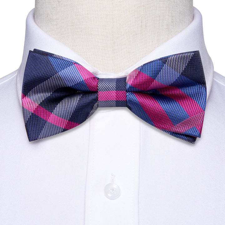 blue and pink plaid bow tie