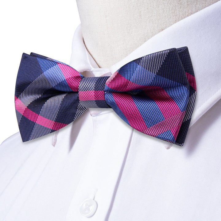 blue pink plaid bow tie