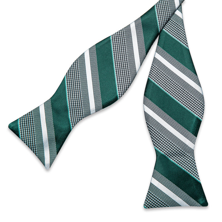 green and grey self bow tie