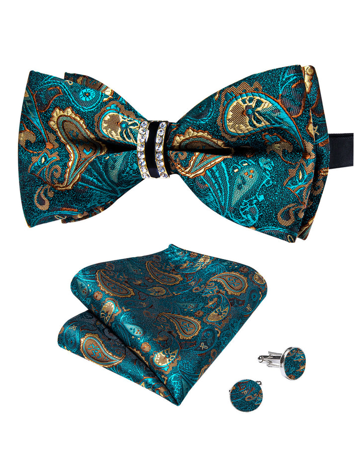 teal yellow mens bow tie