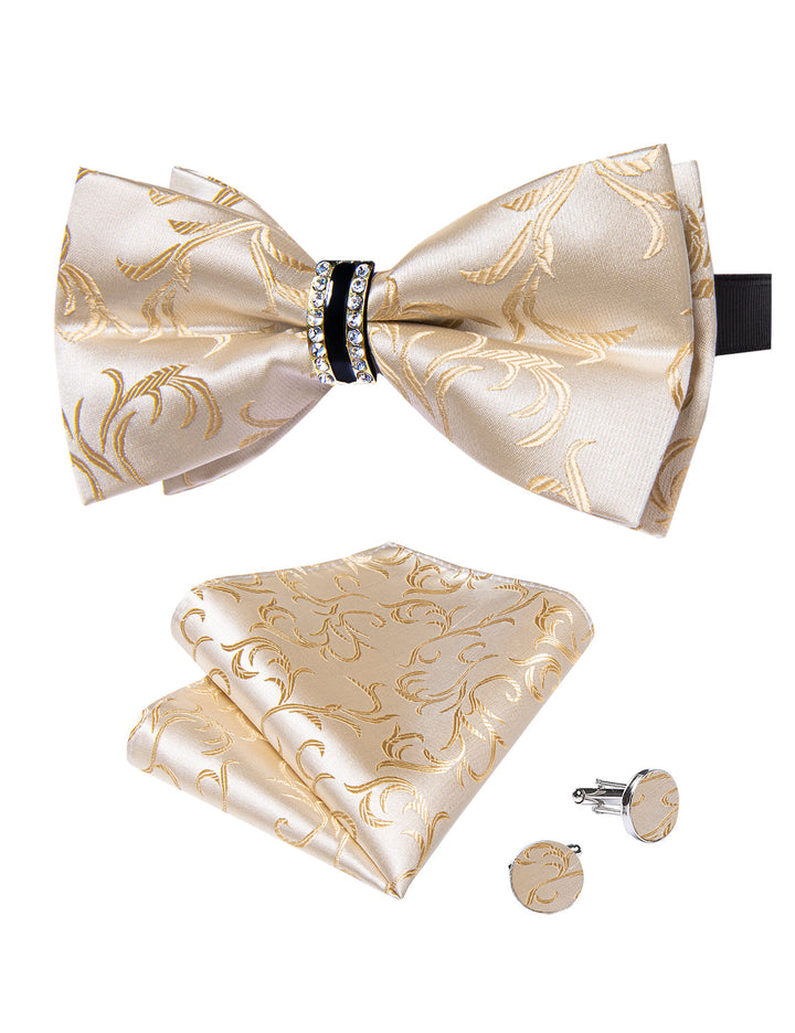 champagne color bow tie with mens tie ring