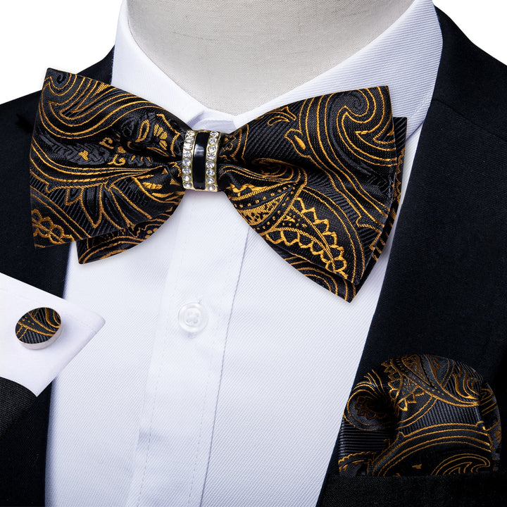 classic black gold floral bow tie set