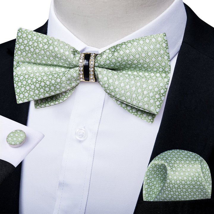 classic Polka Dots sage green bow tie pocket square cufflinks set