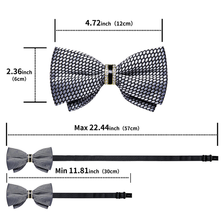 Black Bow Tie Grey Geometry Men's Silk Pre-Bow Tie Set