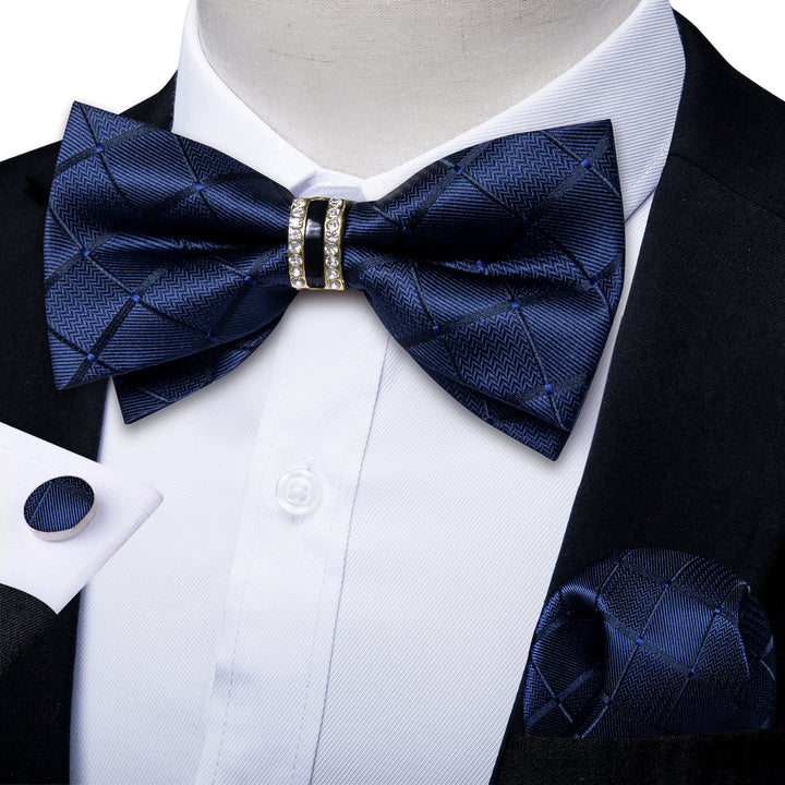 classic plaid navy blue bow tie