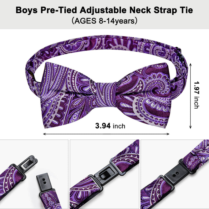 Purple White Paisley Silk Bow Tie 