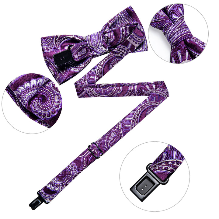 Purple White Paisley Silk Bow Tie 