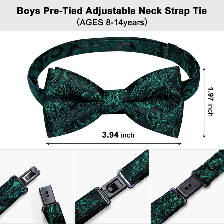 Black Green Paisley Silk Bow Tie