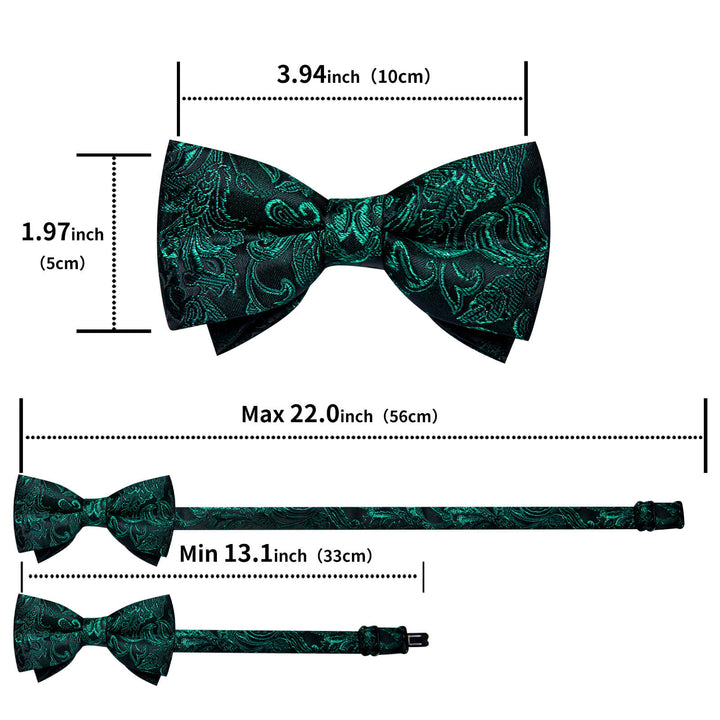 Black Green Paisley Silk Bow Tie