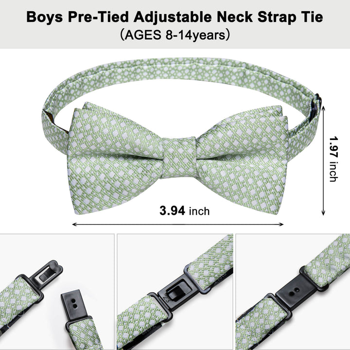  Light Green White Square Dots Silk Bow Tie