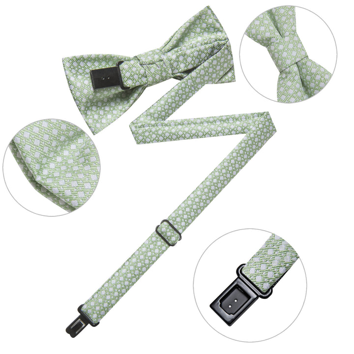  Light Green White Square Dots Silk Bow Tie