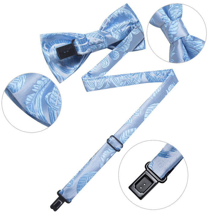  Baby Blue Woven Floral Silk Bow Tie