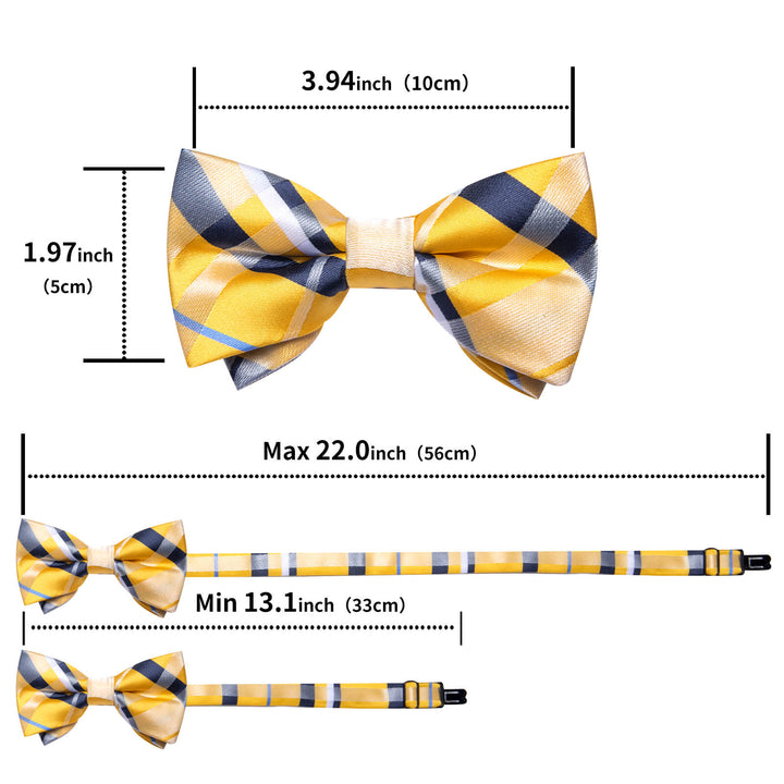  Yellow Blue Plaid Silk Bow Tie