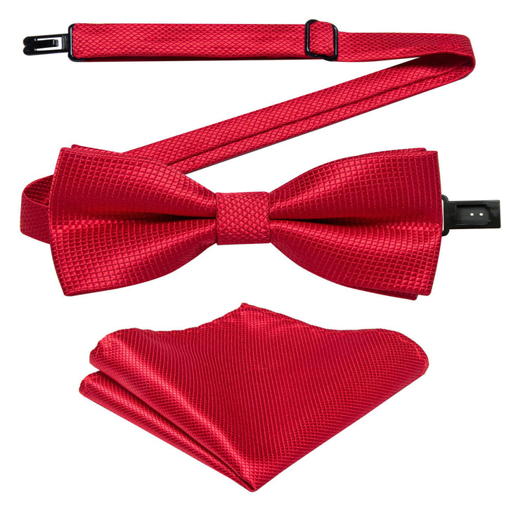  Red Plaid Bow Tie Pocket Square Set