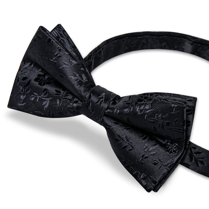  Ink Black Jacquard Floral Bow Tie