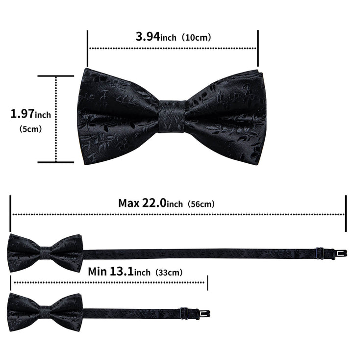  Ink Black Jacquard Floral Bow Tie