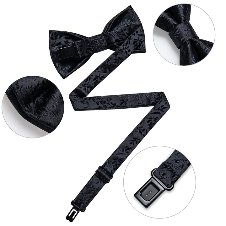  Ink Black Jacquard Floral Bow Tie