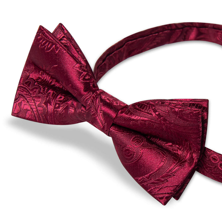  Burgundy Paisley Woven Bow Tie 