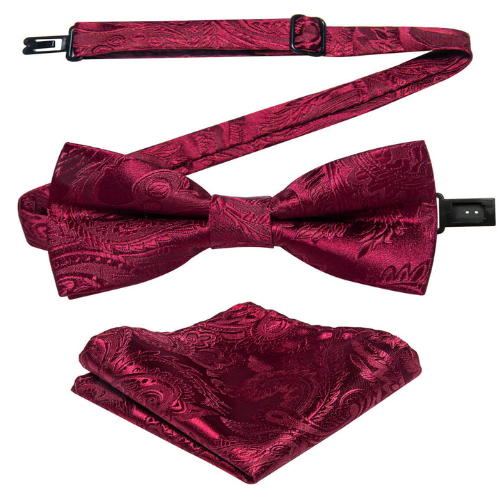  Burgundy Paisley Woven Bow Tie 