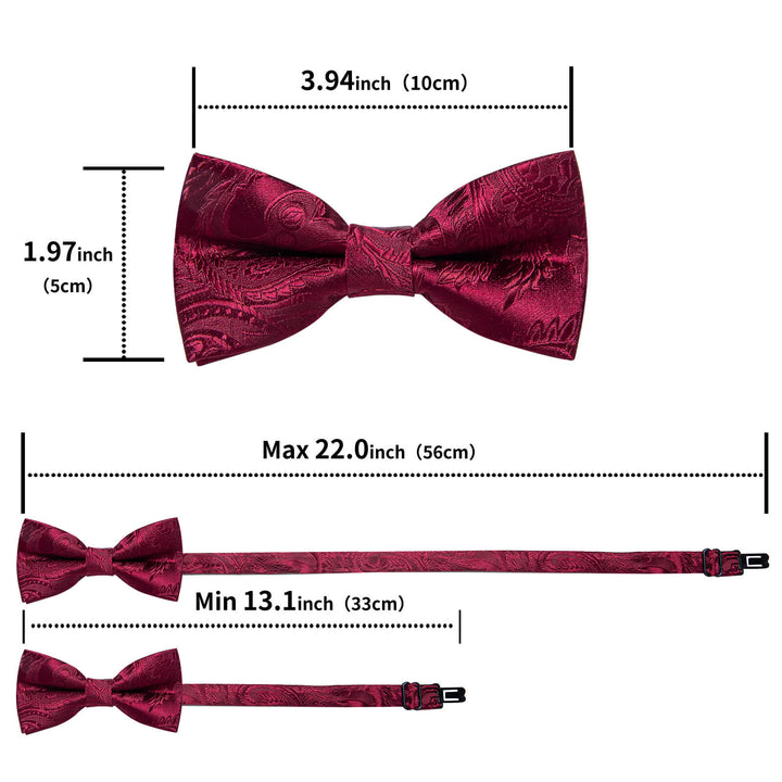  Burgundy Paisley Woven Bow Tie 