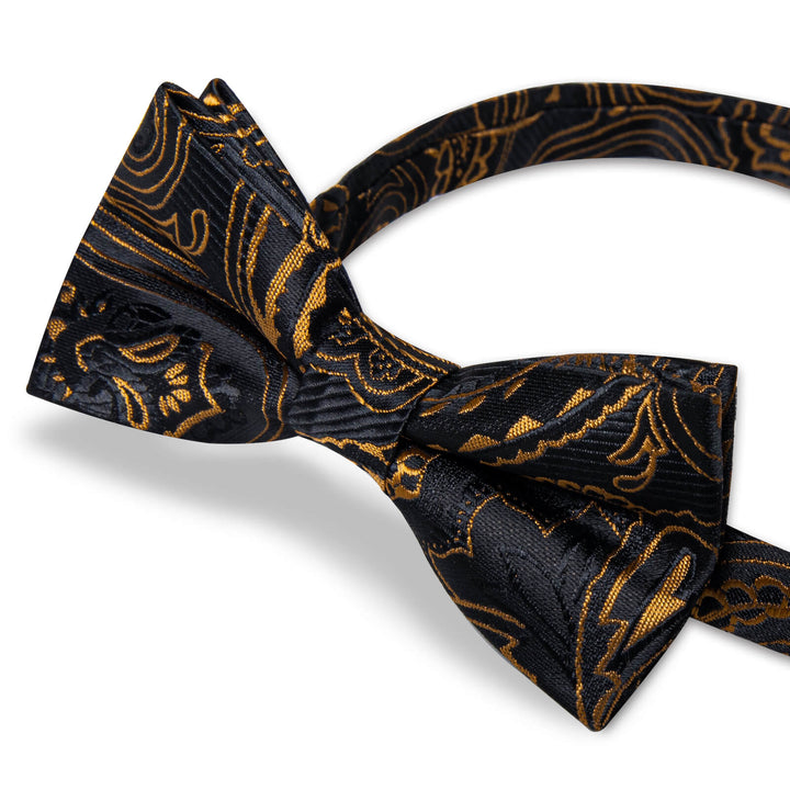 Black Gold Woven Floral Bow Tie