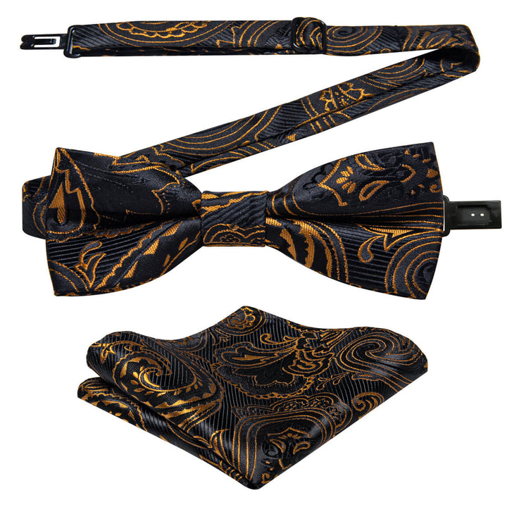 Black Gold Woven Floral Bow Tie