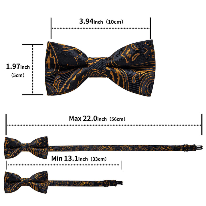 Black Gold Woven Floral Bow Tie