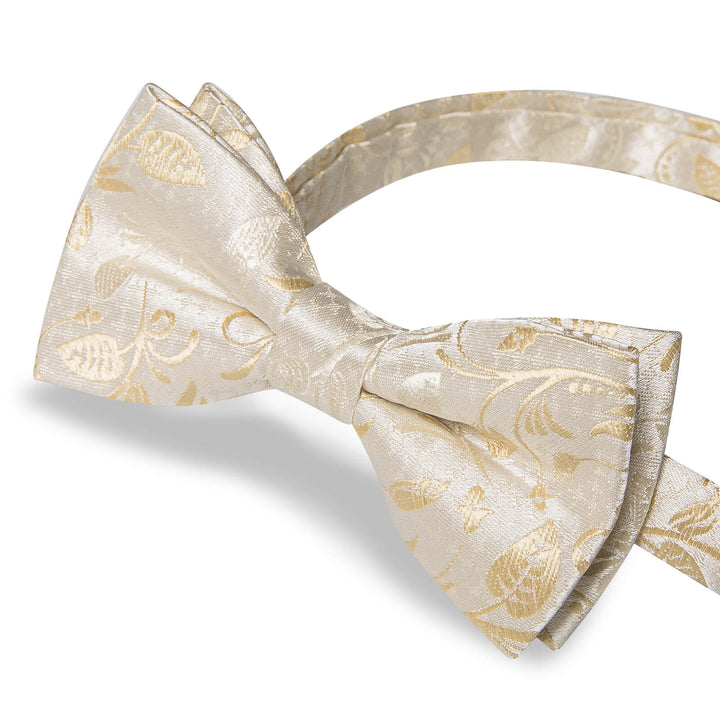 Cream White Floral Bow Tie