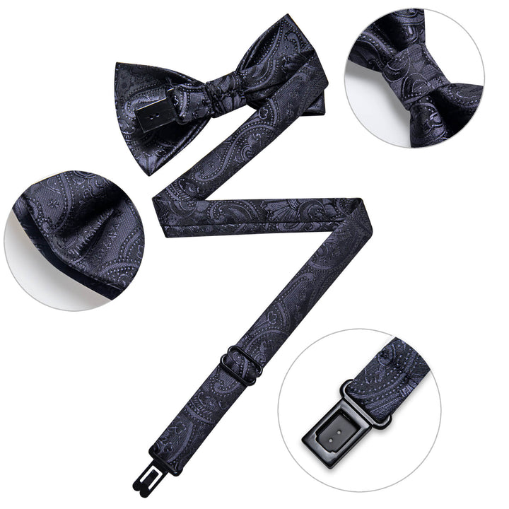 Coal black Paisley Bow Tie