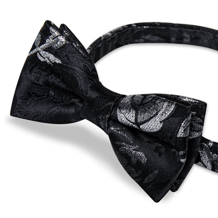 Black Silver Floral Bow Tie