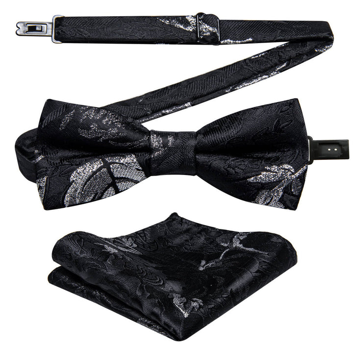 Black Silver Floral Bow Tie