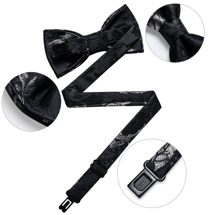 Black Silver Floral Bow Tie