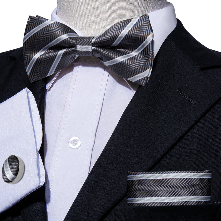 grey and white bowtie