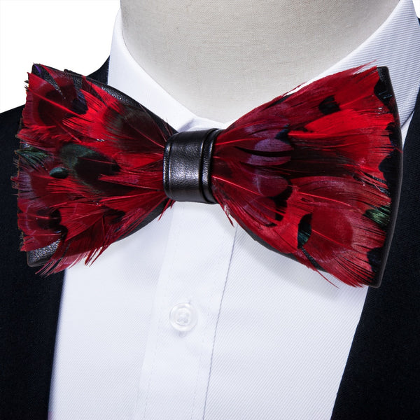 Ties2you Dark Red Novelty Mens Pre-tied Bowtie Feather Bow Ties