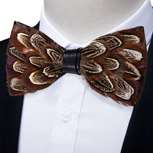 Ties2you Deep Brown Novelty Mens Pre-tied Bowtie Feather Bow Ties