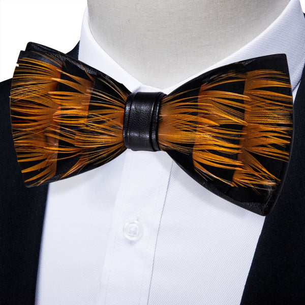 Ties2you Black Gold Novelty Pattern Mens Pre-tied Bowtie Feather Bow Ties