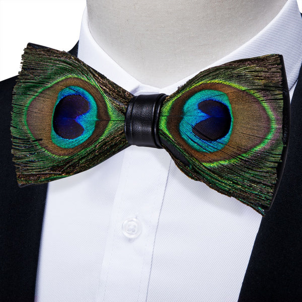 Ties2you Brown Green Novelty Pattern Mens Pre-tied Bowtie Feather Bow Ties