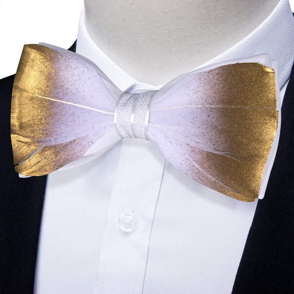 Ties2you White Gold Novelty Pattern Mens Pre-tied Bowtie Feather Bow Ties