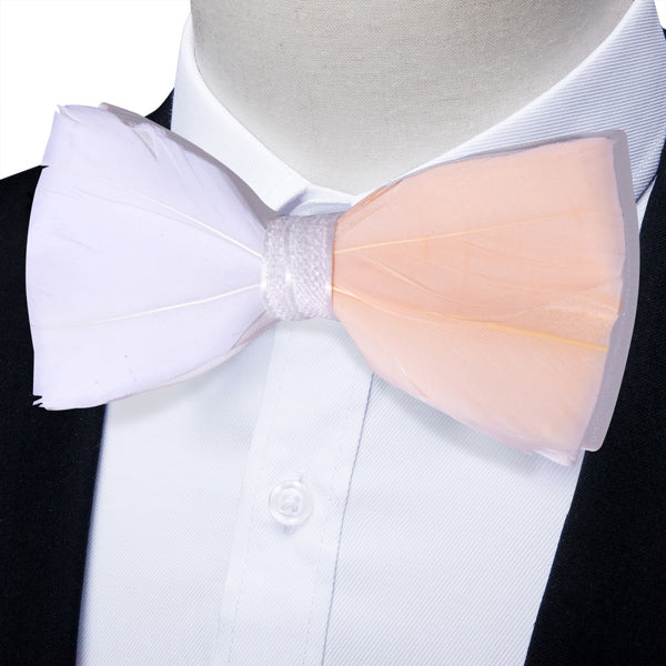 Ties2you White Pink Novelty Pattern Mens Pre-tied Bowtie Feather Bow Ties