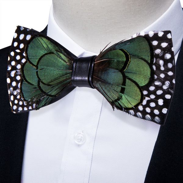 Ties2you Black Green White Novelty Pattern Mens Pre-tied Bowtie Feather Bow Ties