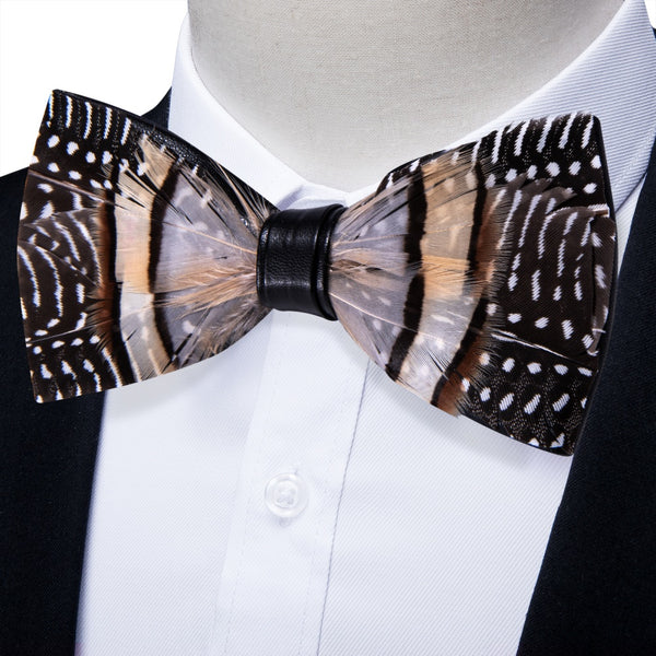 Ties2you Black Brown White Novelty Pattern Mens Pre-tied Bowtie Feather Bow Ties