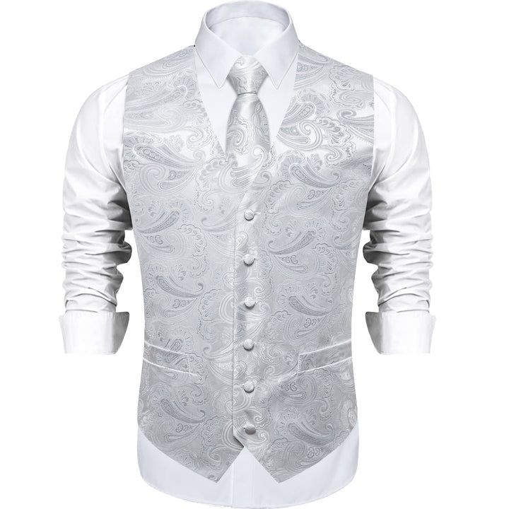 mens floral paisley silk vest white waistcoat tie pocket square cufflinks set for the office shirt