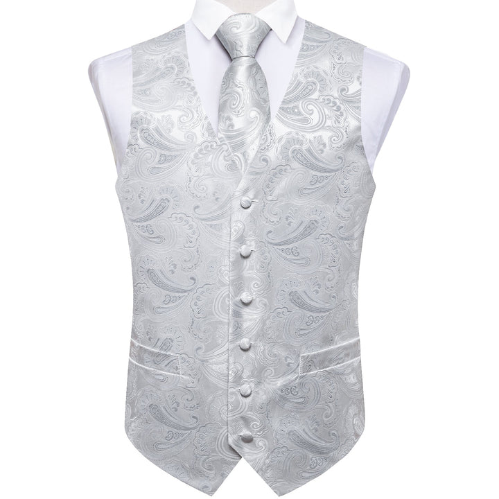 mens floral paisley silk vest white waistcoat tie pocket square cufflinks set for the office shirt