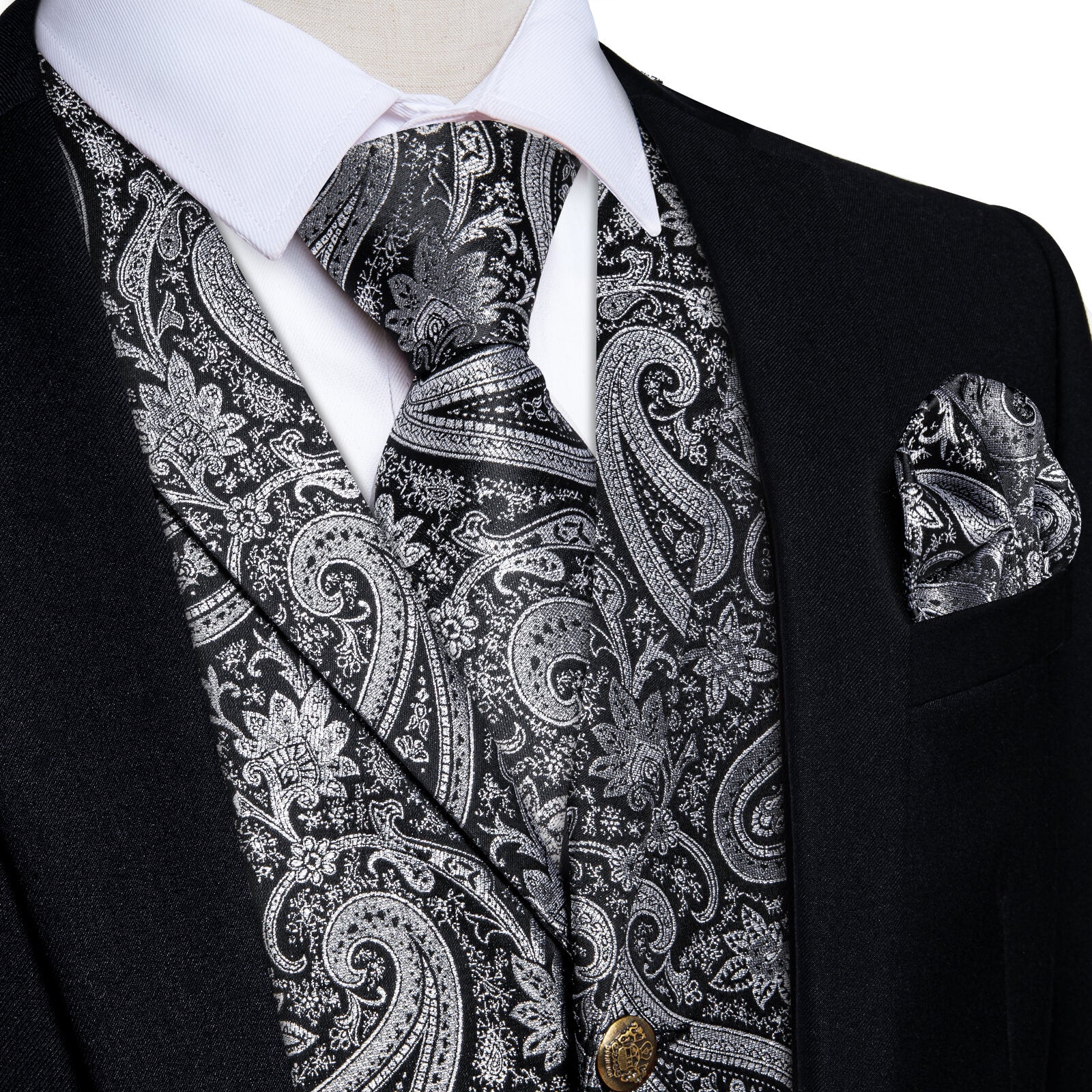 Ties2you Men's Vest Silver Grey Woven Paisley Silk Suit Vest Tie Set ...